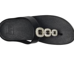 Fino Crystal-Chain Leather Toe-Post Sandals