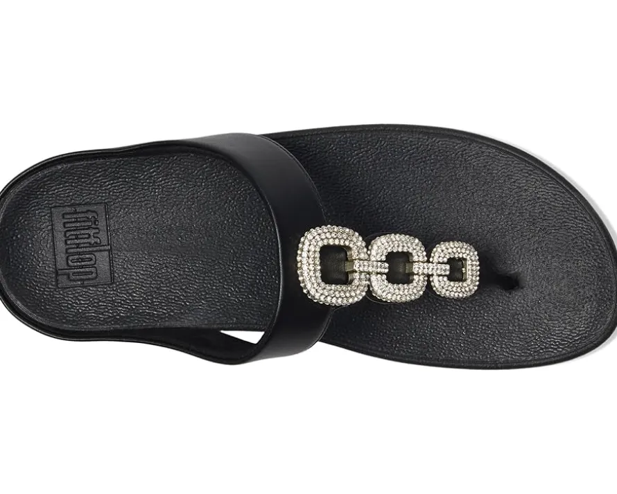 Fino Crystal-Chain Leather Toe-Post Sandals