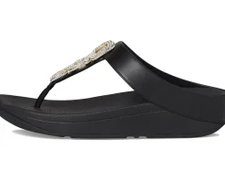 Fino Crystal-Chain Leather Toe-Post Sandals