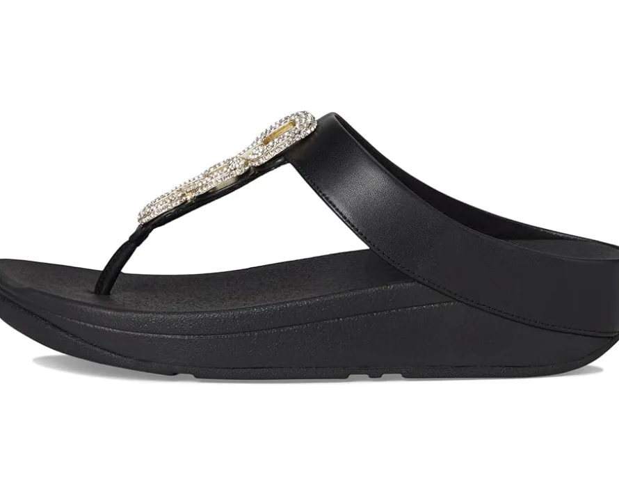 Fino Crystal-Chain Leather Toe-Post Sandals