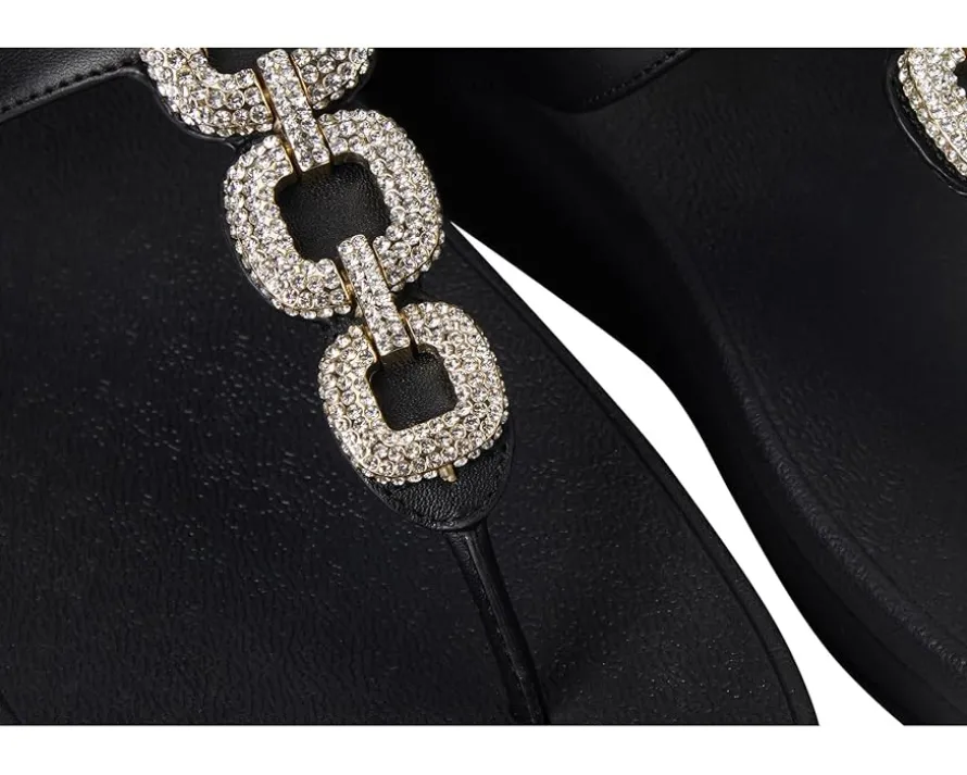 Fino Crystal-Chain Leather Toe-Post Sandals