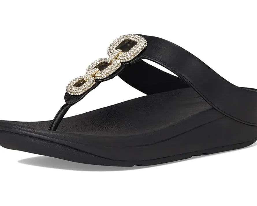 Fino Crystal-Chain Leather Toe-Post Sandals