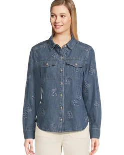 Flora Embroidered Denim Long Sleeve Shirt