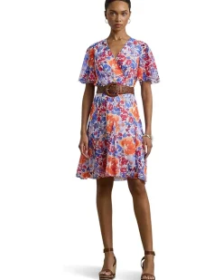 Floral Crinkle Georgette Surplice Dress