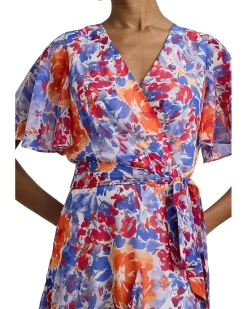 Floral Crinkle Georgette Surplice Dress