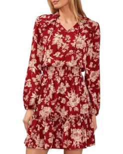 Floral Long Sleeve Ruffled Dress