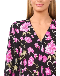 Floral Printed Button Front Long Sleeve Top