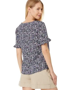 Floral Ruffled Sleeve Button-Up Blouse