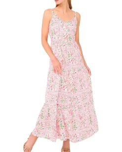 Floral Spaghetti Strap Tiered Midi Dress
