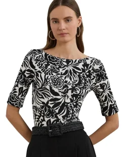 Floral Stretch Cotton Boatneck Tee