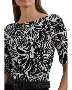 Floral Stretch Cotton Boatneck Tee