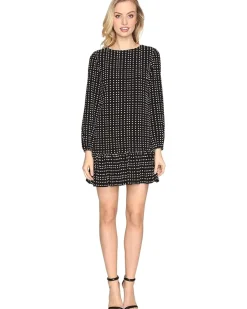 Flounced Hem Dot Print Crepe Dress