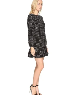 Flounced Hem Dot Print Crepe Dress