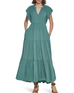 Flutter Sleeve Gauze Midi Dress