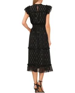 Flutter Sleeve Smocked Waist Midi Dress