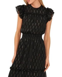 Flutter Sleeve Smocked Waist Midi Dress