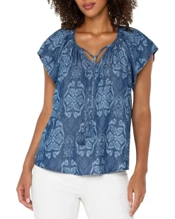 Flutter Sleeve Woven Top With Front Tie Detail