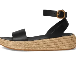 F-Mode Espadrille Leather Flatform A/Strap Sandals