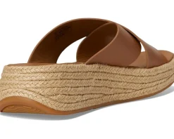 F-Mode Espadrille Leather Flatform Cross Slides