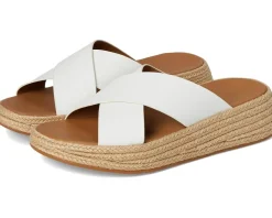 F-Mode Espadrille Leather Flatform Cross Slides