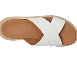 F-Mode Espadrille Leather Flatform Cross Slides