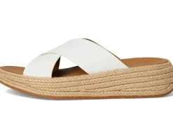 F-Mode Espadrille Leather Flatform Cross Slides