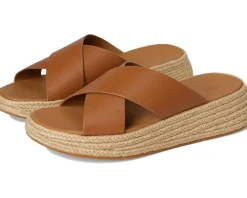 F-Mode Espadrille Leather Flatform Cross Slides