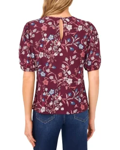 Front Keyhole Short Puff Sleeve Top