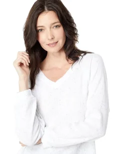 Fuzzy Flecked Fleece Easy V-Neck Top
