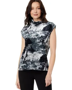 Galaxy Printed Velvet Sleeveless Turtleneck