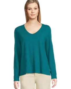 Garment Dye Tees - Long Sleeve V-Neck Knit Top