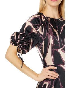 Gilliaa Printed Mini Fit-and-Flare with Puff Sleeve