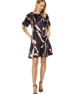 Gilliaa Printed Mini Fit-and-Flare with Puff Sleeve