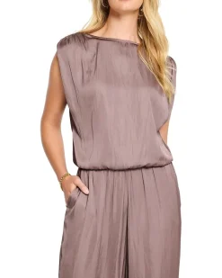 Glossy Sheen Ruched Shoulder Woven Top