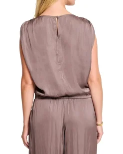 Glossy Sheen Ruched Shoulder Woven Top