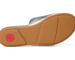 Gracie Crystal Maxi-Buckle Metallic-Leather Slides