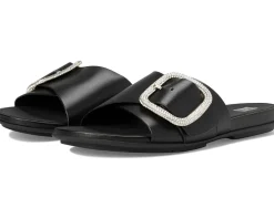Gracie Crystal Maxi-Buckle Leather Slides