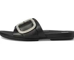 Gracie Crystal Maxi-Buckle Leather Slides