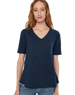 Half Sleeve V-neck Mix Media Top