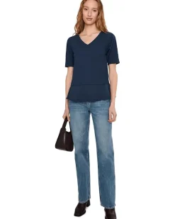 Half Sleeve V-neck Mix Media Top