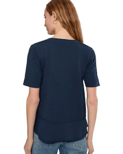 Half Sleeve V-neck Mix Media Top