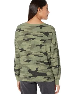 Hallie Camo Waffle Drop Shoulder Crew Neck Tee