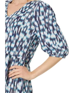 Hazy Blues Elbow Sleeve V-Neck Dress