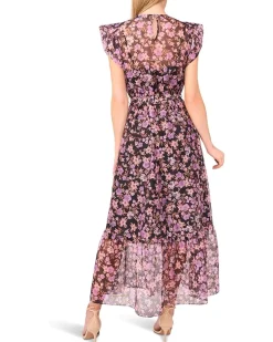 High Neck Flutter Sleeve Maxi Dress