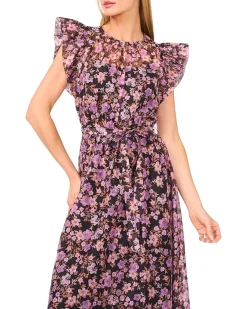 High Neck Flutter Sleeve Maxi Dress