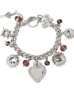 Iconic Amethyst Heart Multi Charm Toggle Bracelet