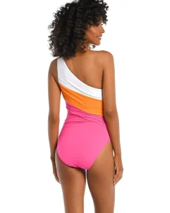 Island Goddess Shirred Color-Block One Shoulder Mio
