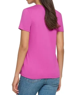 Jewel Neck Keyhole Cut-Out Knit Tee