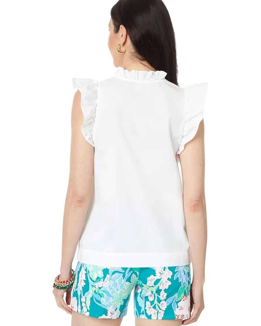 Klaudie Ruffle Sleeve Cotton Top