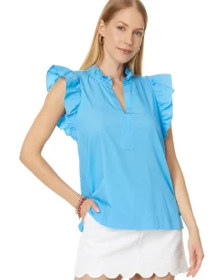 Klaudie Ruffle Sleeve Cotton Top